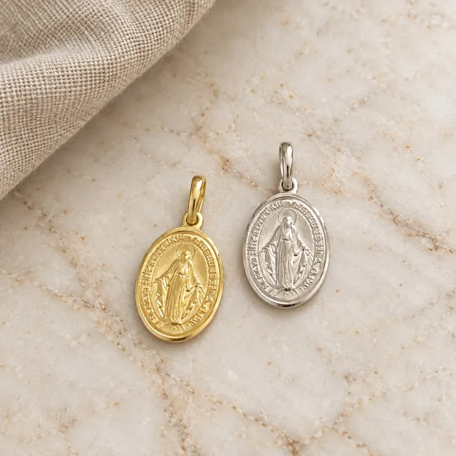 Virgen Milagrosa Maciza Oval 15x11mm · joyas religiosas en Oro 18k amarillo
