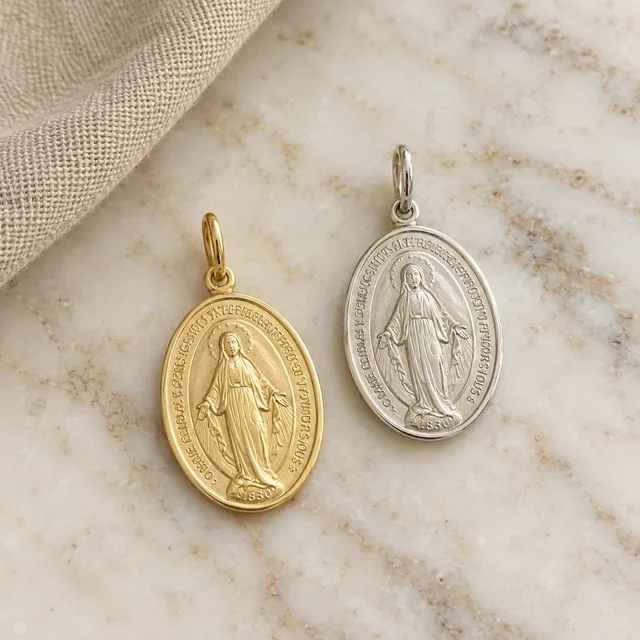 Virgen Milagrosa Maciza Oval 20x14mm · joyas religiosas en Oro 18k amarillo