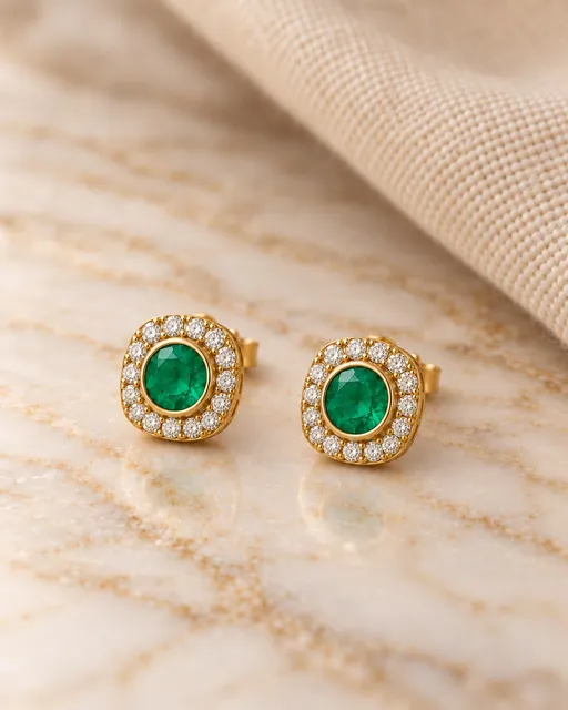 Demeter · Aros Halo Esmeralda · aro en Oro 18k amarillo con Esmeralda