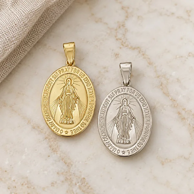 Virgen Milagrosa Vaciada Oval 24x18mm · joyas religiosas en Oro 18k amarillo