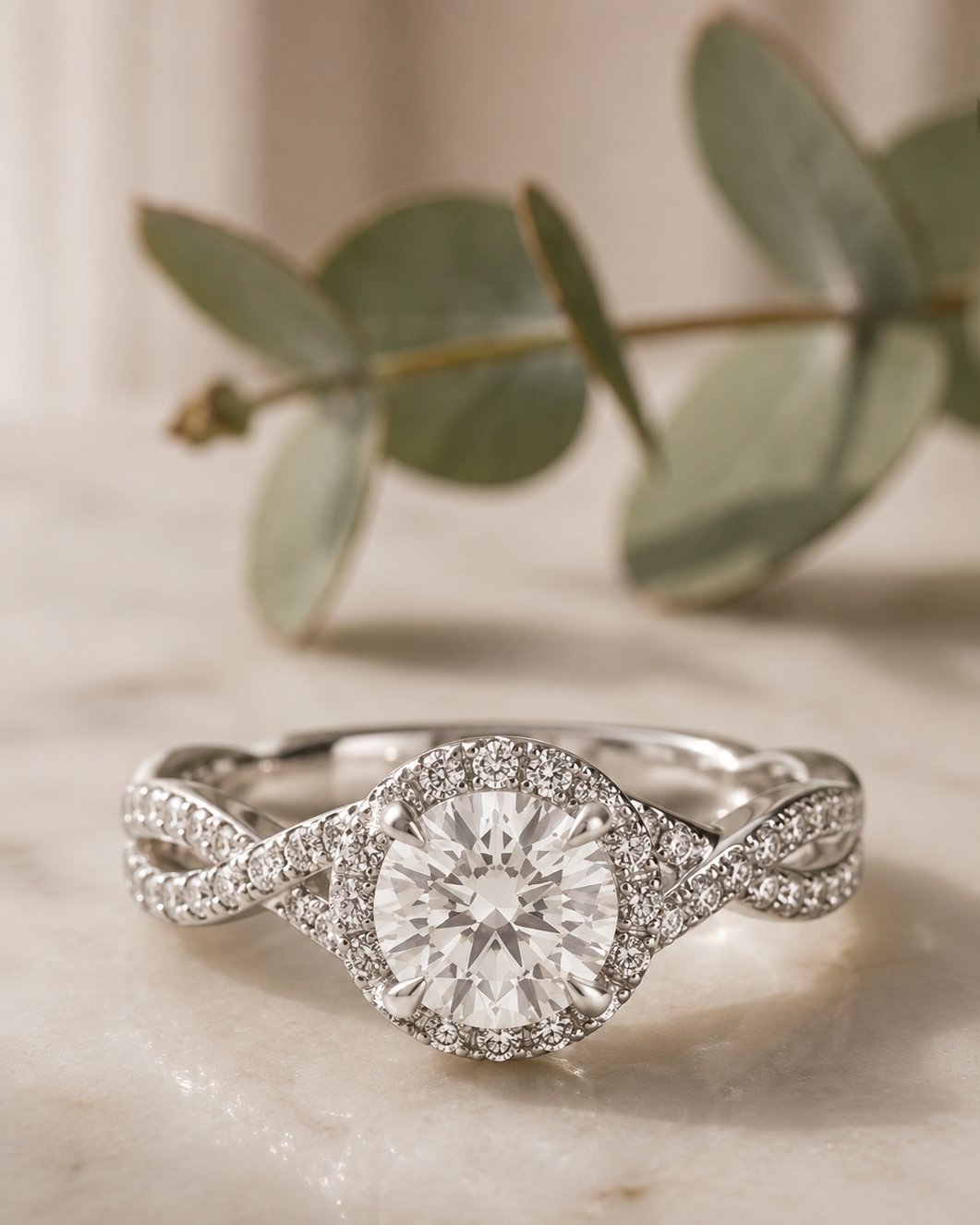 Ilaria · Halo Trenzado · anillo de compromiso en Platino con Diamante