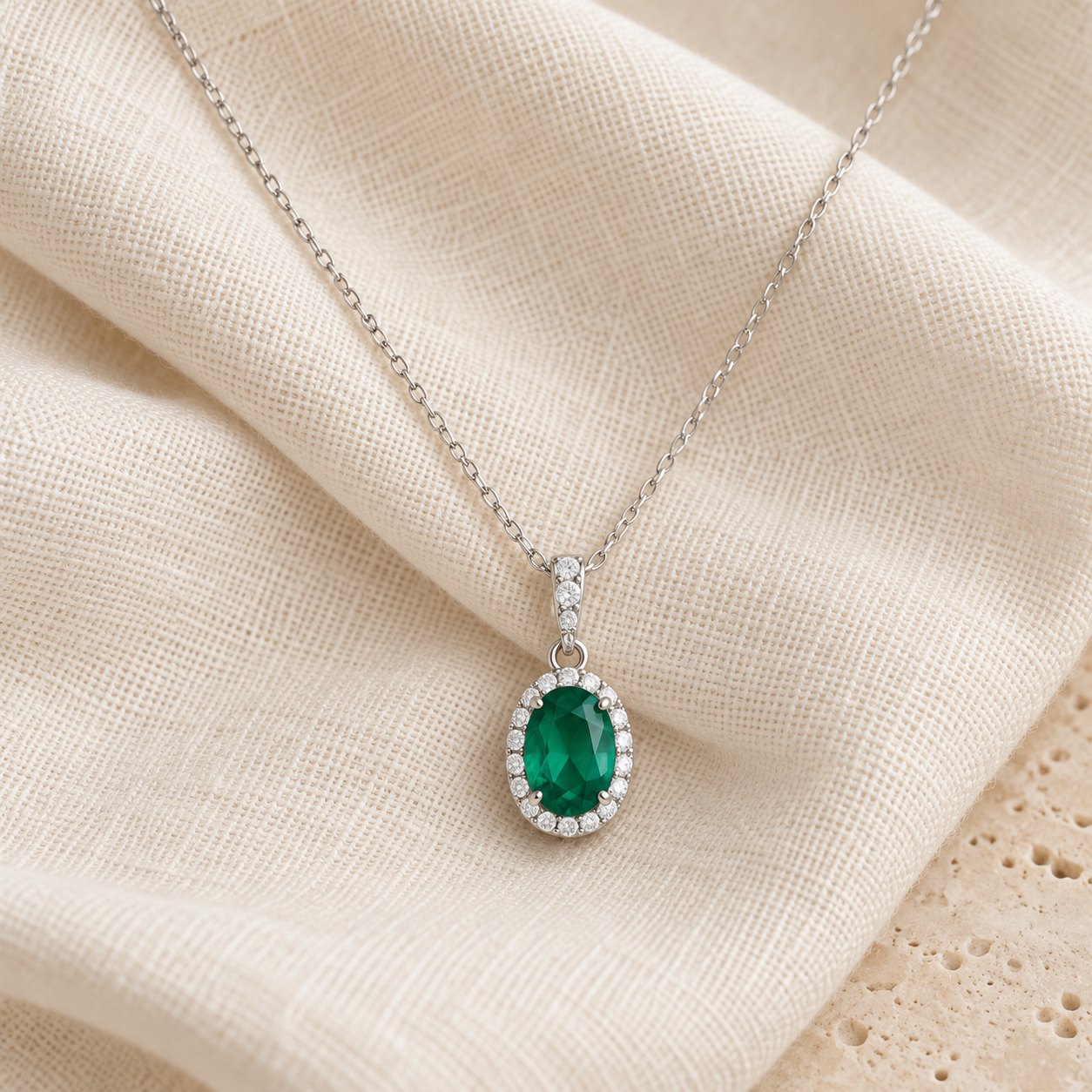 Smeralda · Collar Esmeralda Oval · anillo de compromiso en Oro 18k blanco con Esmeralda, vista 2