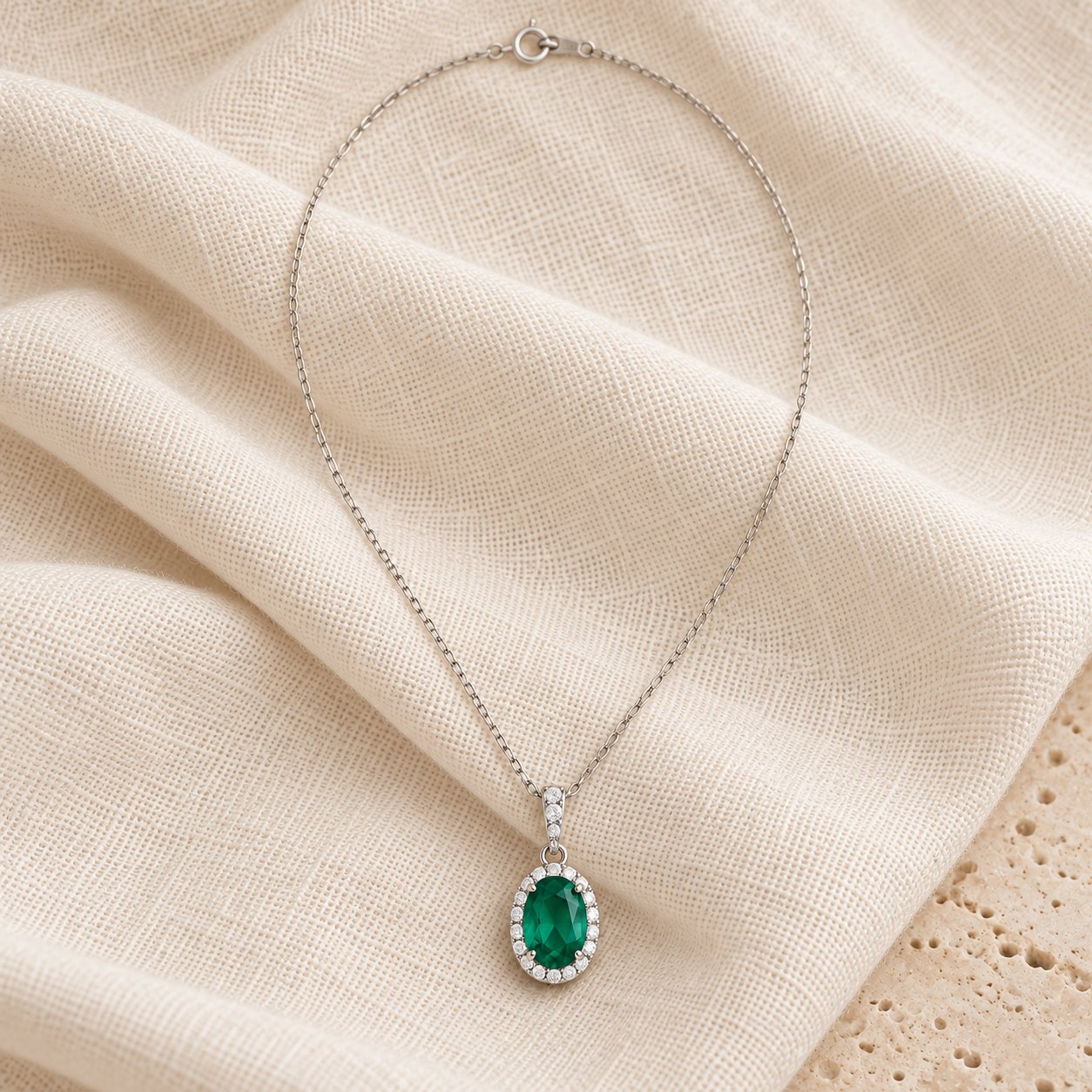 Smeralda · Collar Esmeralda Oval · anillo de compromiso en Oro 18k blanco con Esmeralda, vista 3