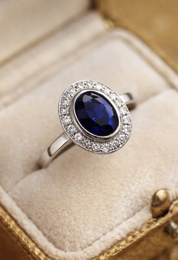 Anillo Nusa Detalle, Zafiro Azul, Vista Macro