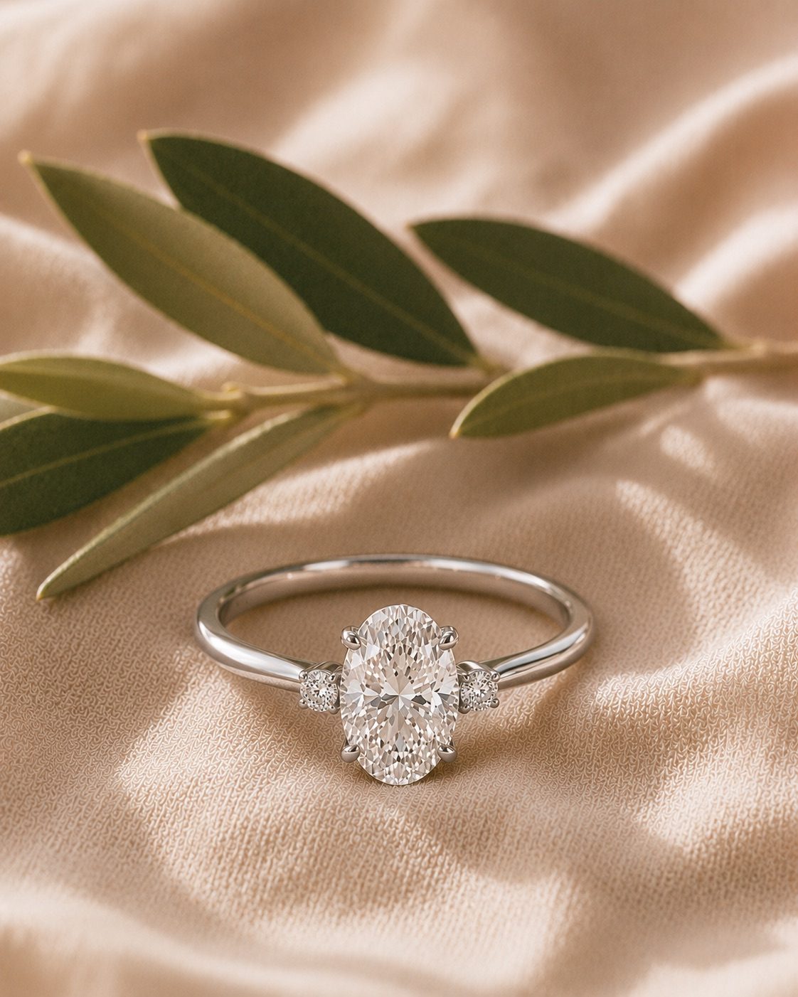 Solitario Oval Minimalista Platino, Diamante oval, Argolla fina, Platino