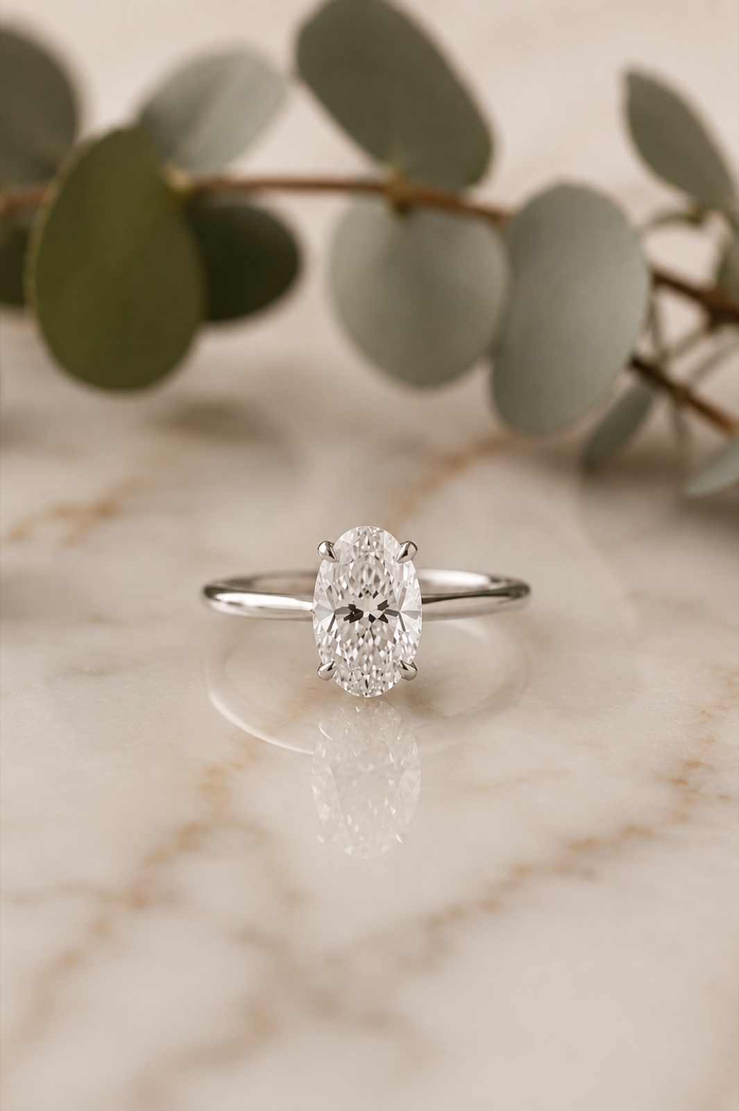 Olivia · Solitario Oval, Oro 18k blanco, Diamante oval central, banda lisa